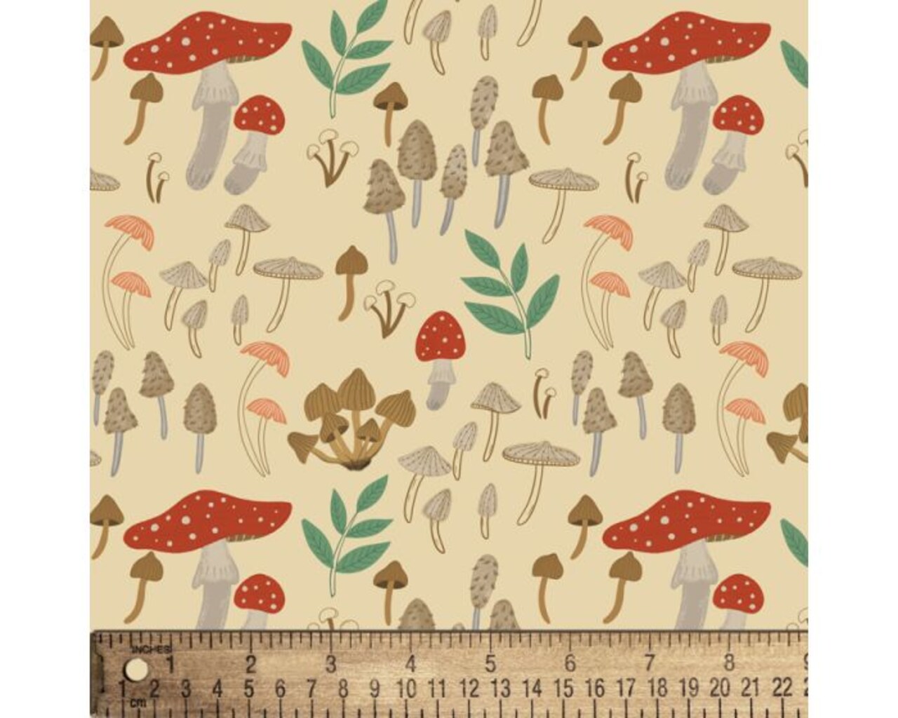 Mushroom Garden Illustration Cotton Fabric | By the Yard | Sewing and Crafting | 44 inches wide